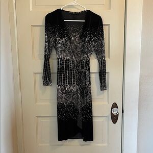 BCBGMaxAzria Black and White Long Sleeve Wrap Dress